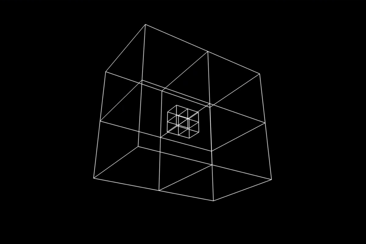 Illustration of a cube within another cube set against a black background
