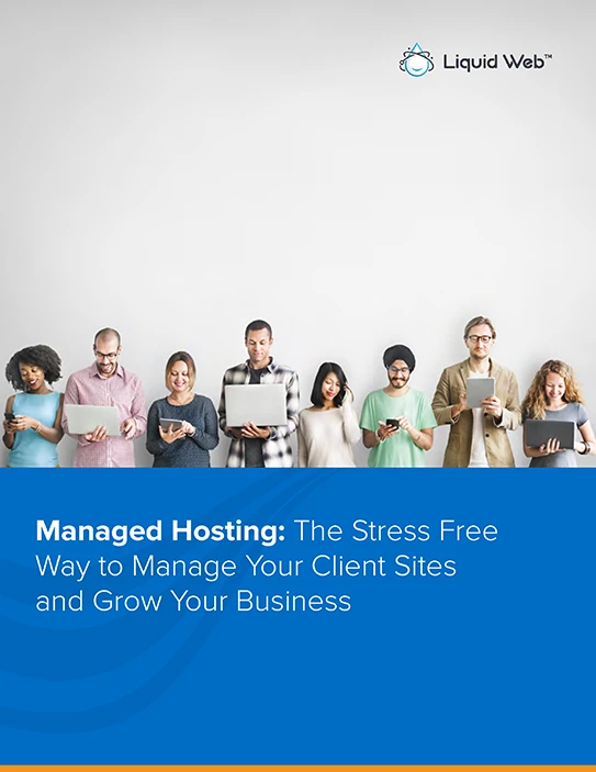 A line of workers from a business all holding a different electronic device and smiling