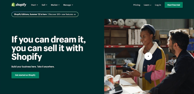 Shopify’s homepage. 