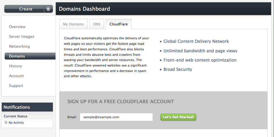 CloudFlare panel in Manage->