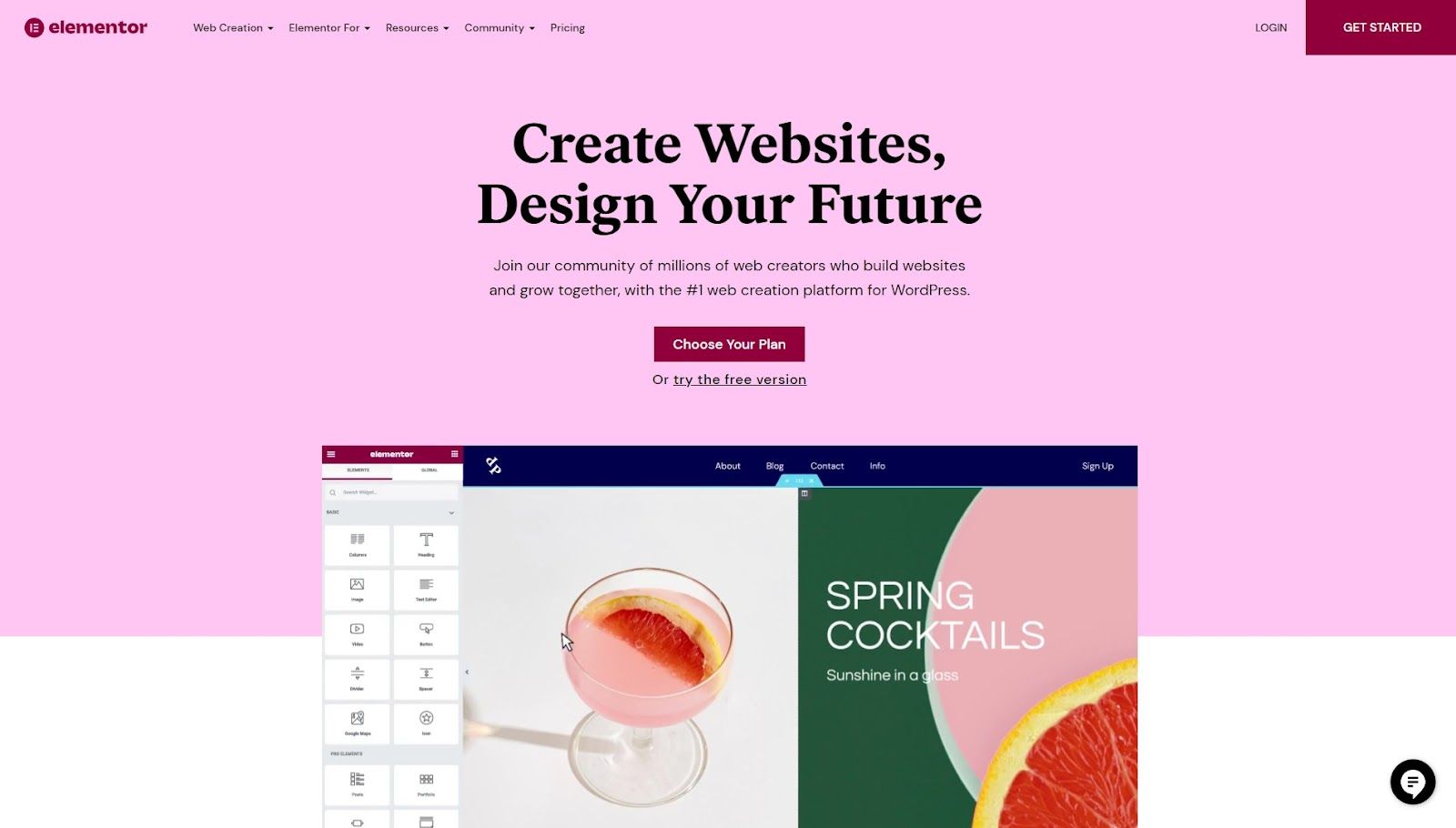 Elementor's homepage. 