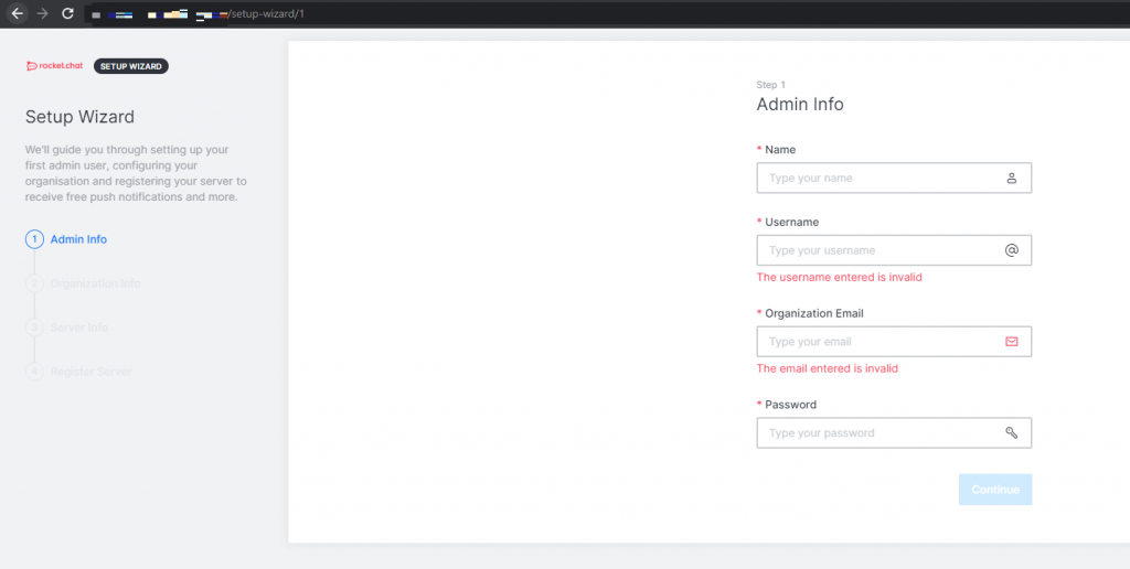 Rocket.Chat setup wizard