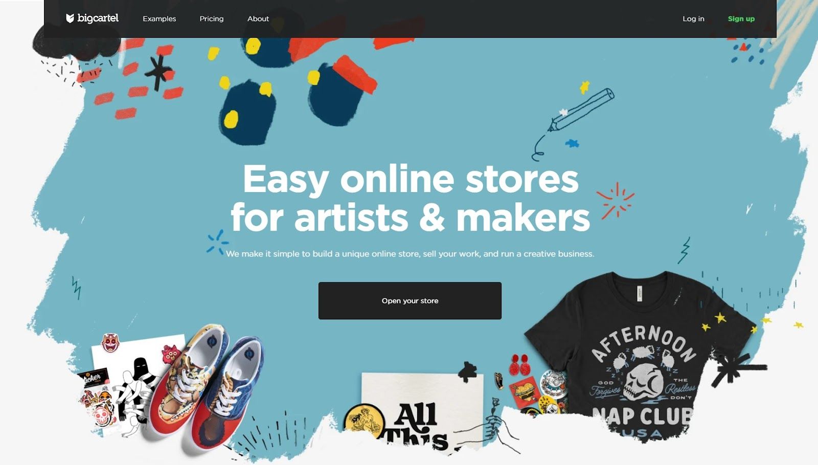 Big Cartel’s homepage. 