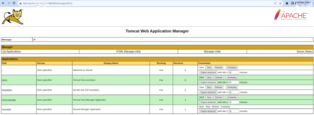 How to Install Apache Tomcat on Linux (AlmaLinux): Tomcat Web Application Manager Detailed View