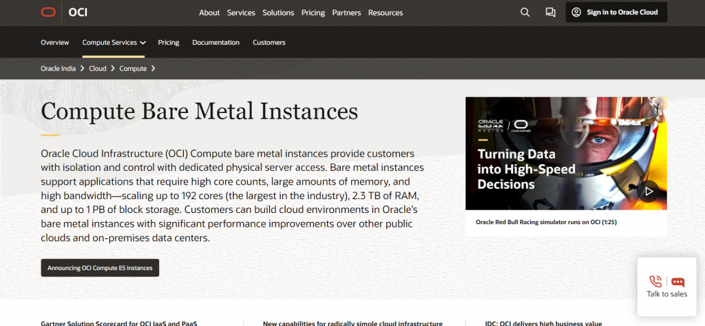Oracle’s bare metal servers have many cores for heavy computing workloads.