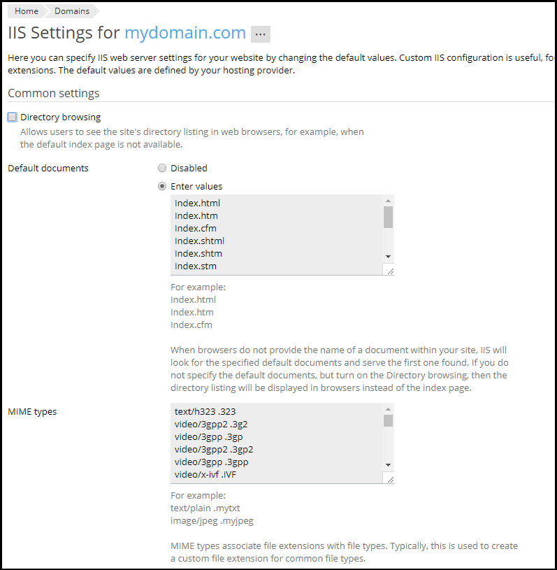 iis settings screen