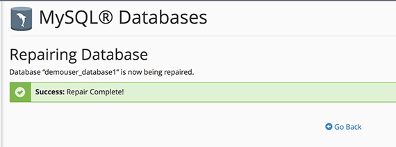 repair database success message