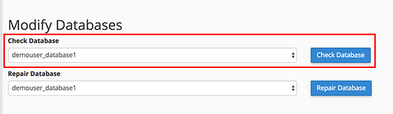 check database section highlighted