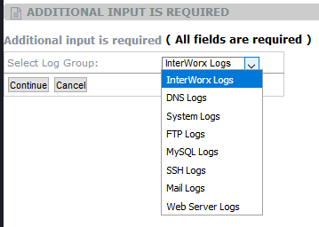 log file dropdown menu