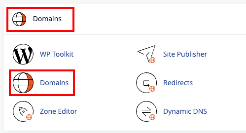 domains link highlighted