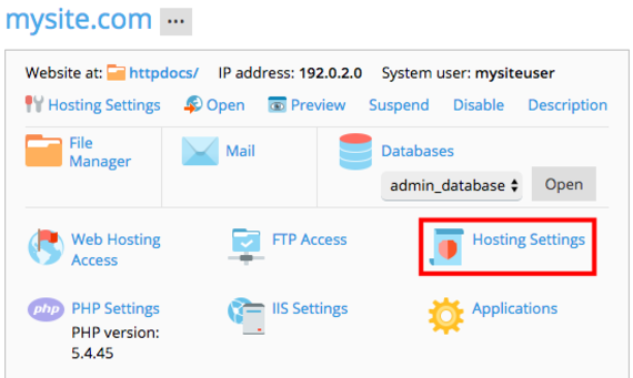 hosting settings link highlighted