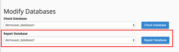 repair database section highlighted