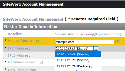select ip address dropdown menu