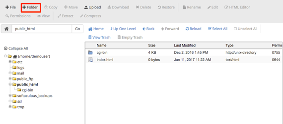 Folder link highlighted