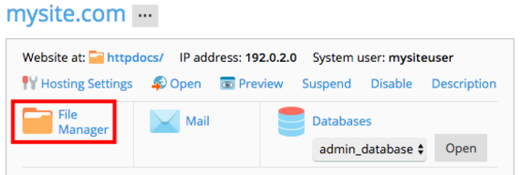 file manger link highlighted