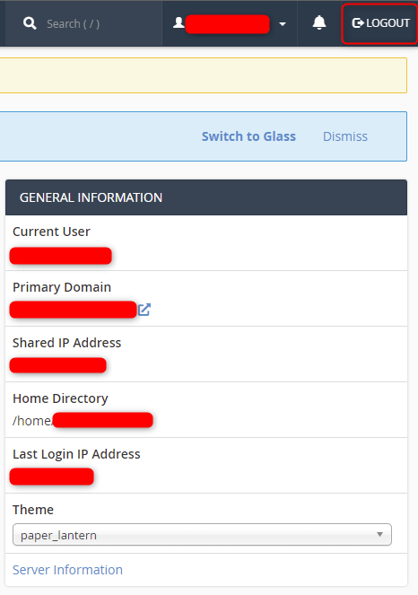 cPanel logout button location
