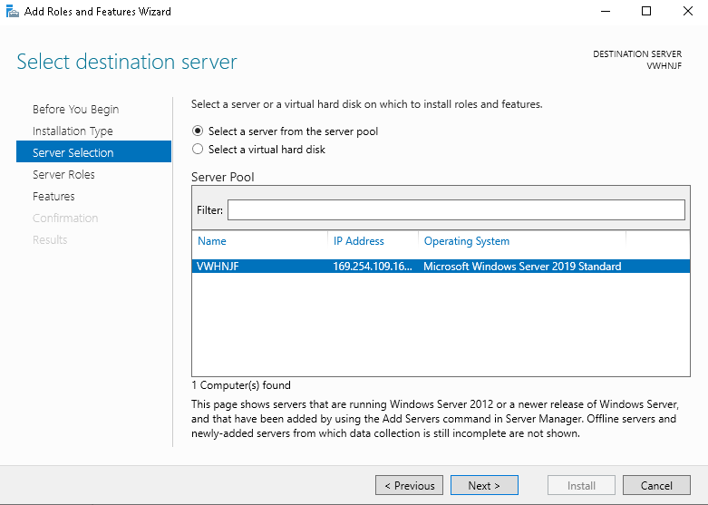 Select Destination Server