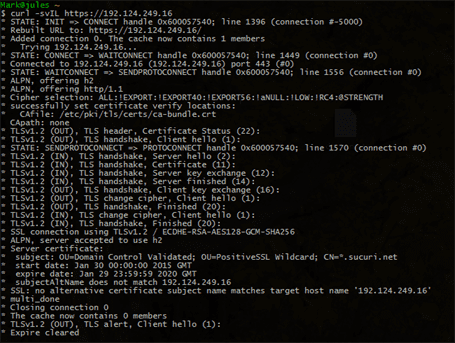 Using the curl tool shows an error: SSL: no alternative certificate subject name matches target hostname.