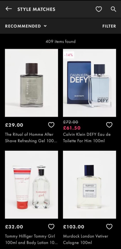 ASOS has a visual search engine that matches what you capture via a camera.