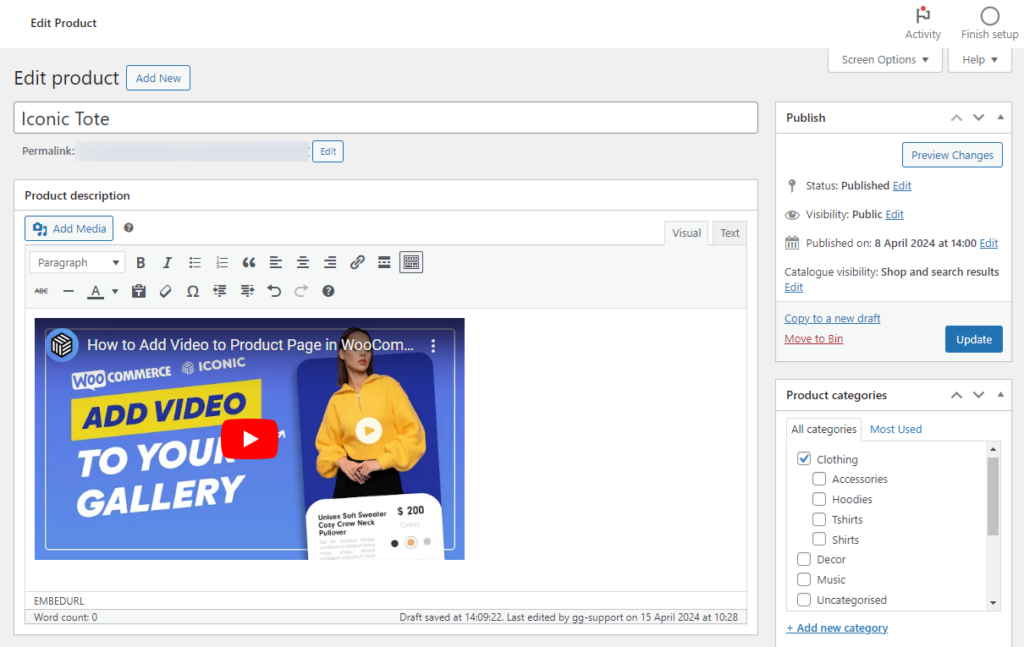 embed video on product page