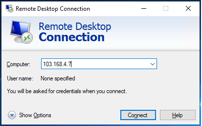 After being prompted to input the computer name or your server IP address, click the Connect button.
