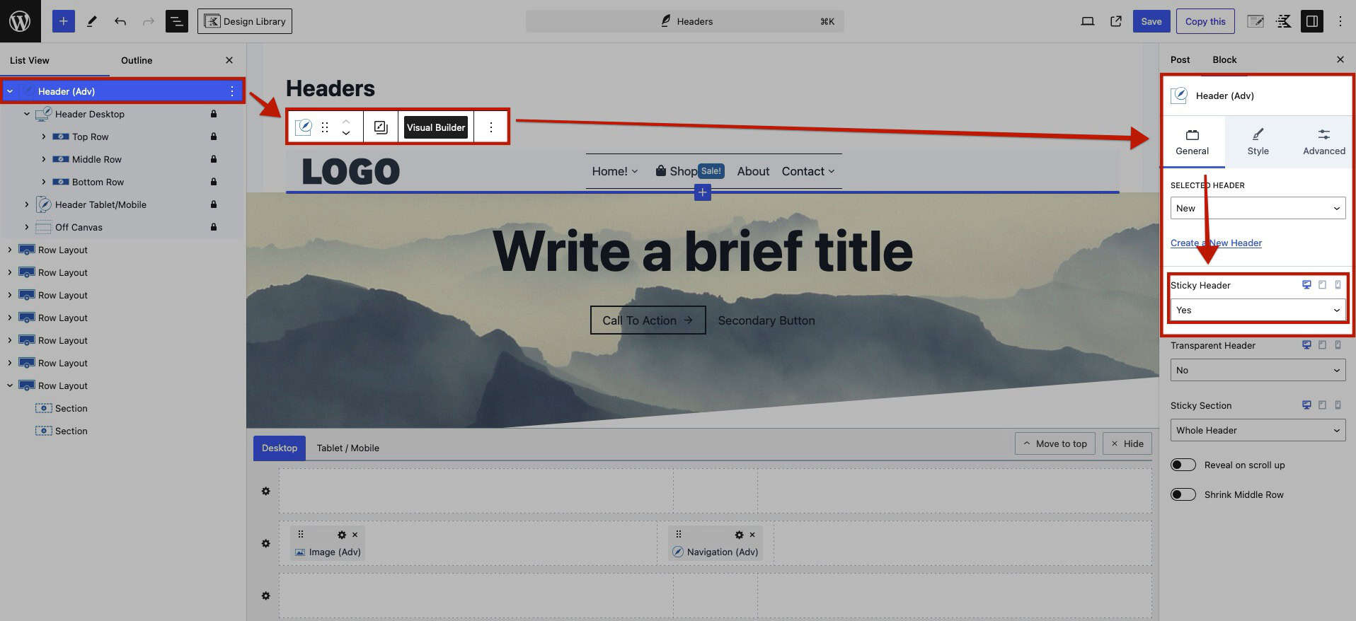 Enabling Sticky Header