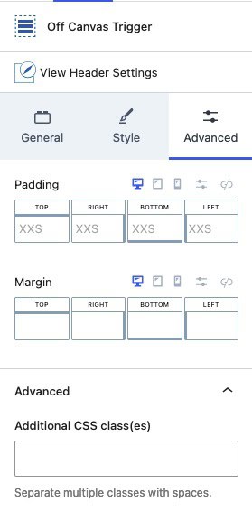 Off Canvas Trigger Advanced Settings