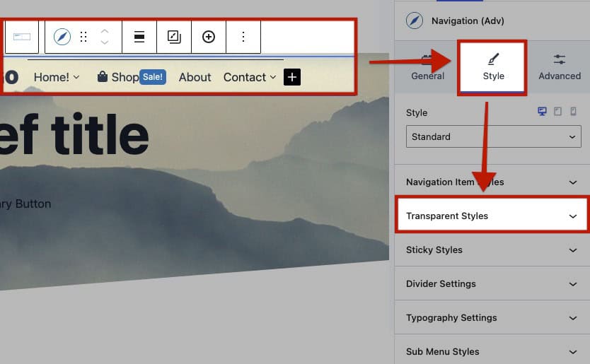 Transparent Nav styles