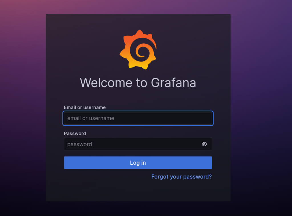 To access the Grafana login page, open a web browser and go to http://<your_server_ip>:3000, where you replace the placeholder shown with you server's actual IP address.