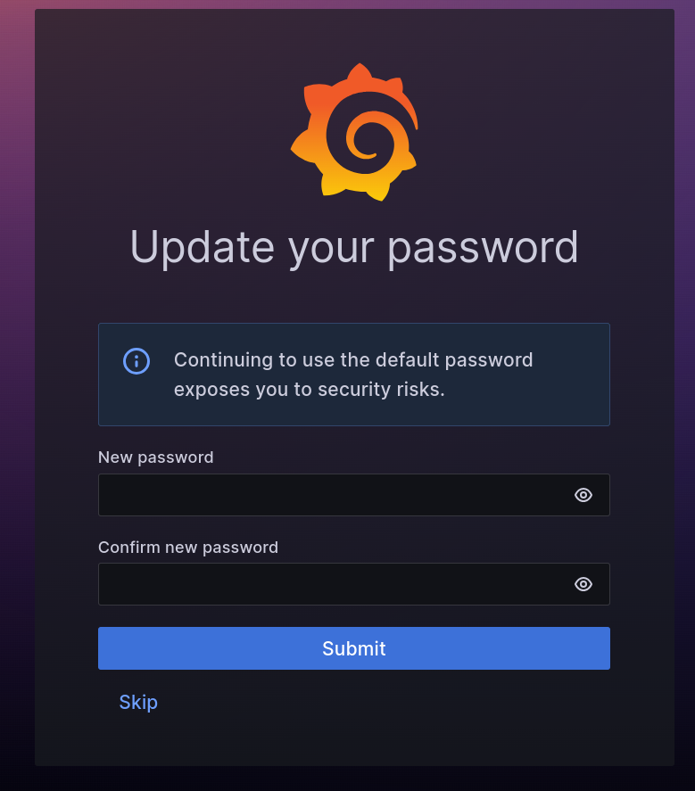 Then, set a new secure password and click the Submit button.