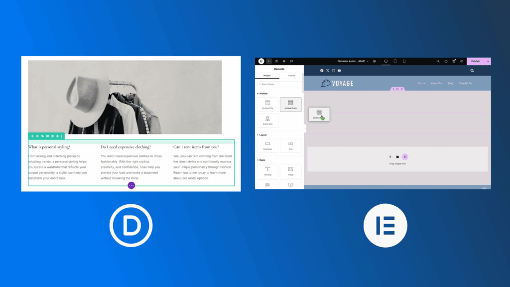 Divi vs. Elementor drag and drop visual editors