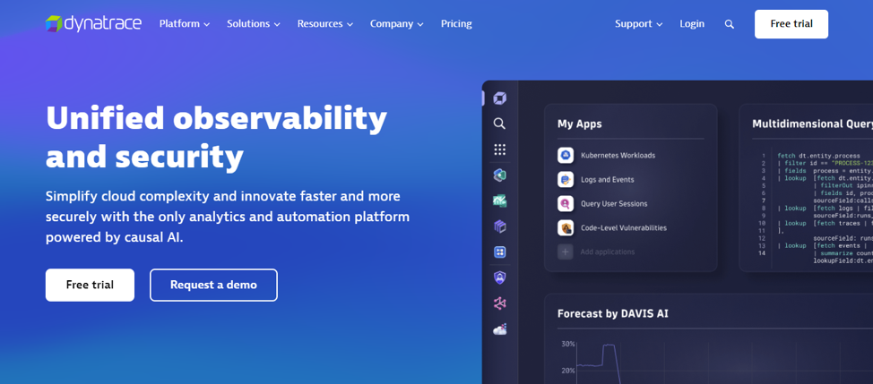 Dynatrace’s homepage.