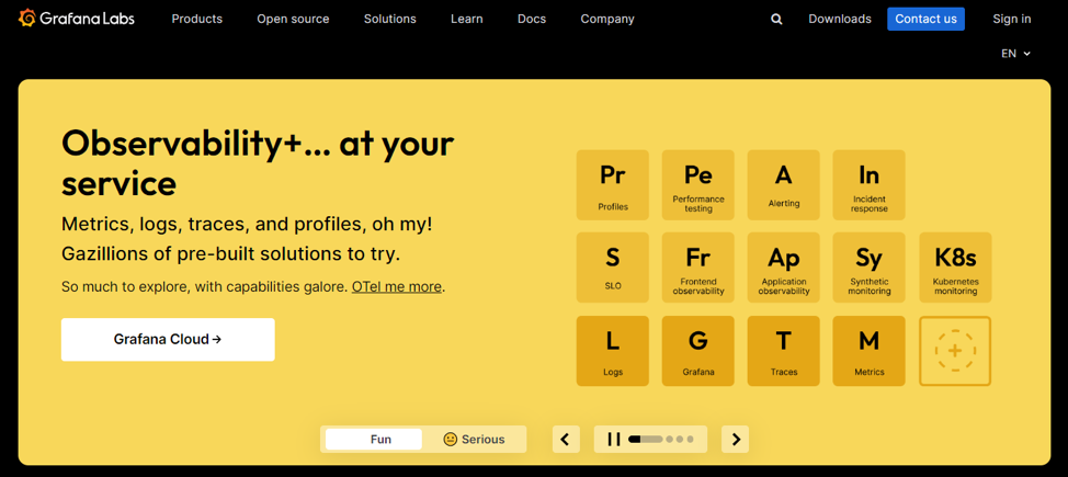 Grafana’s homepage.