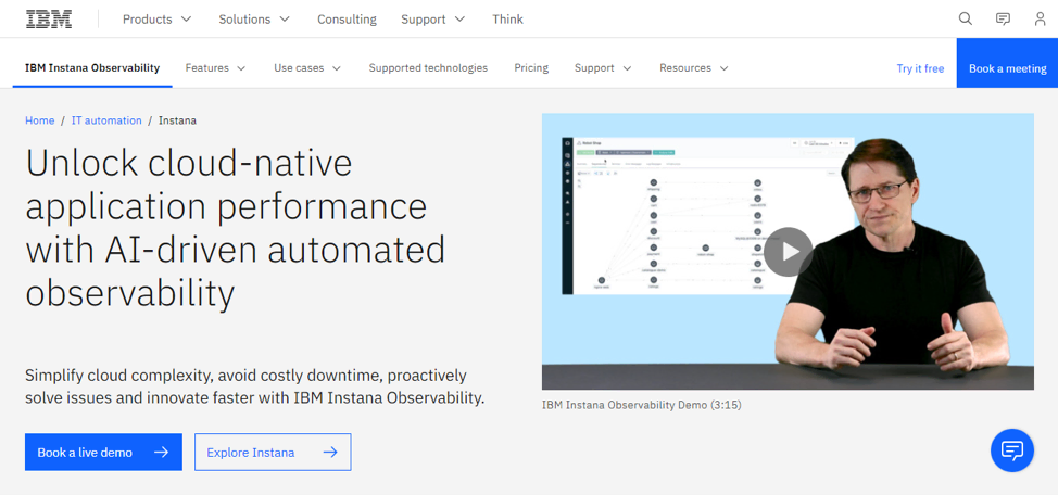 Instana’s homepage.
