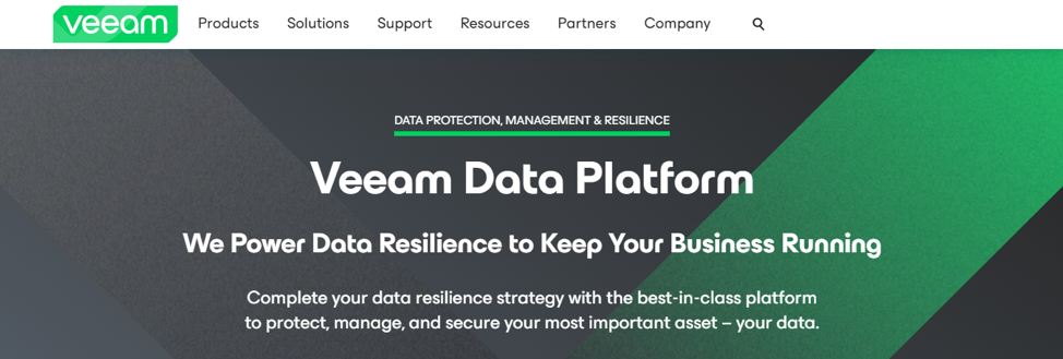Veeam Data Platform’s homepage