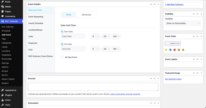 Modern Events Calendar’s WordPress menu