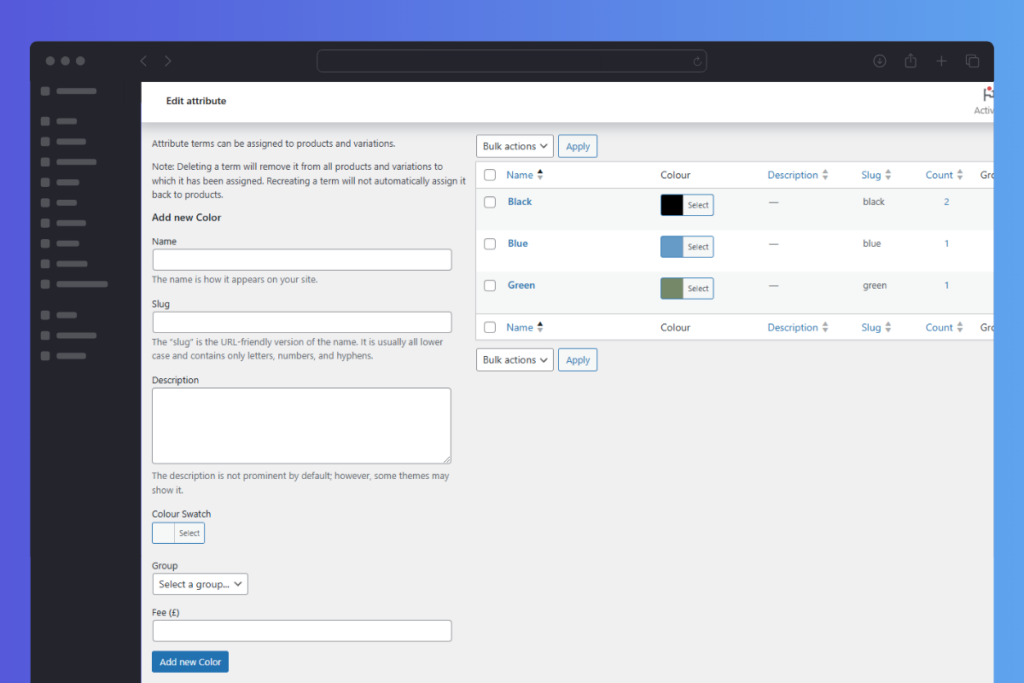 WooCommerce Attribute Swatches Add New Attribute