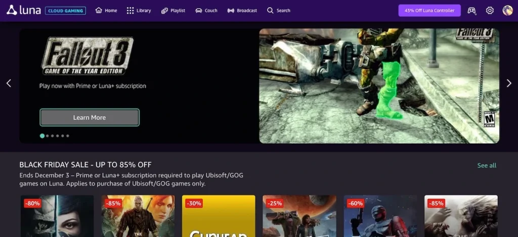 luna cloud gaming home page