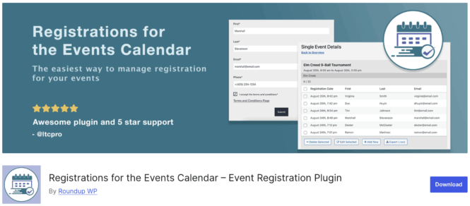 Registrations for the Events Calendar landing page.
