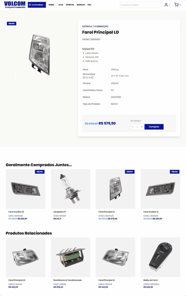 Volcom Peças product page