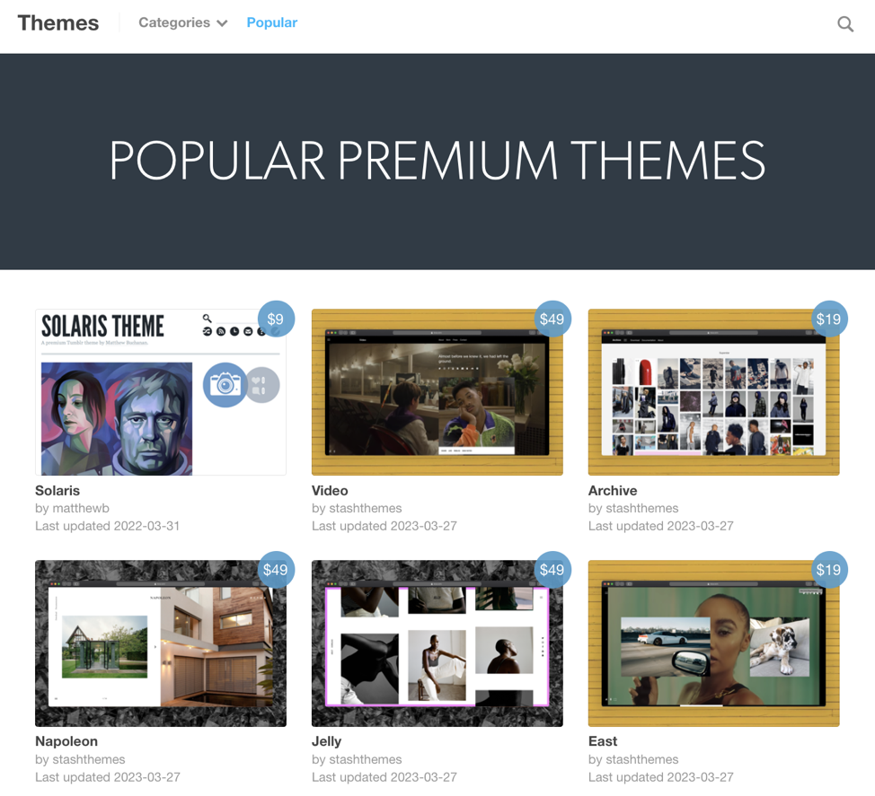 Tumblr premium themes.