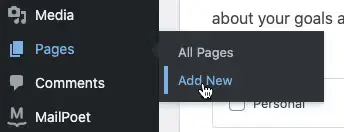 build wordpress add new page menu