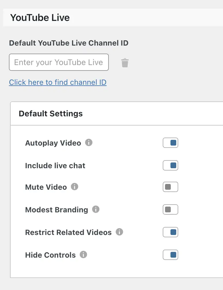 Additional settings under the Default Settings tab