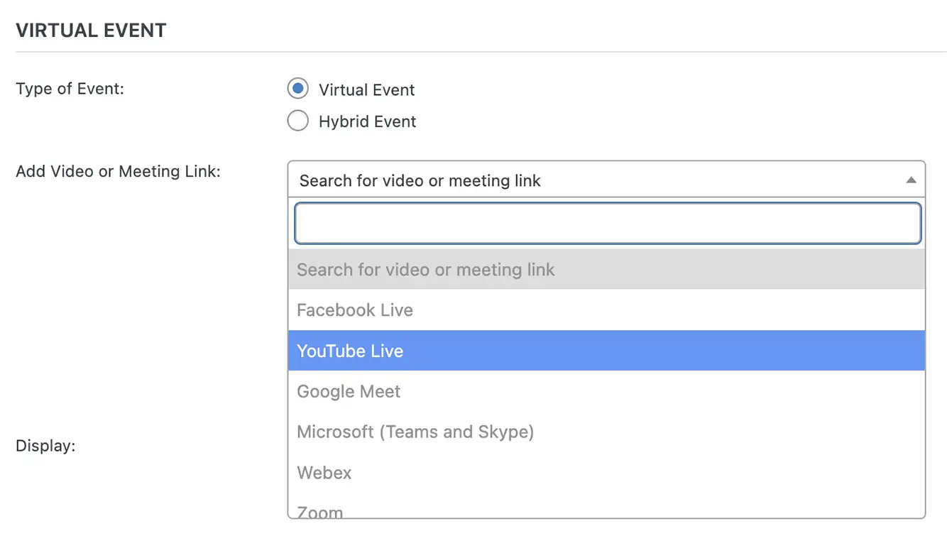 Setting up your YouTube Live session as a virtual event using Events Calendar Pro