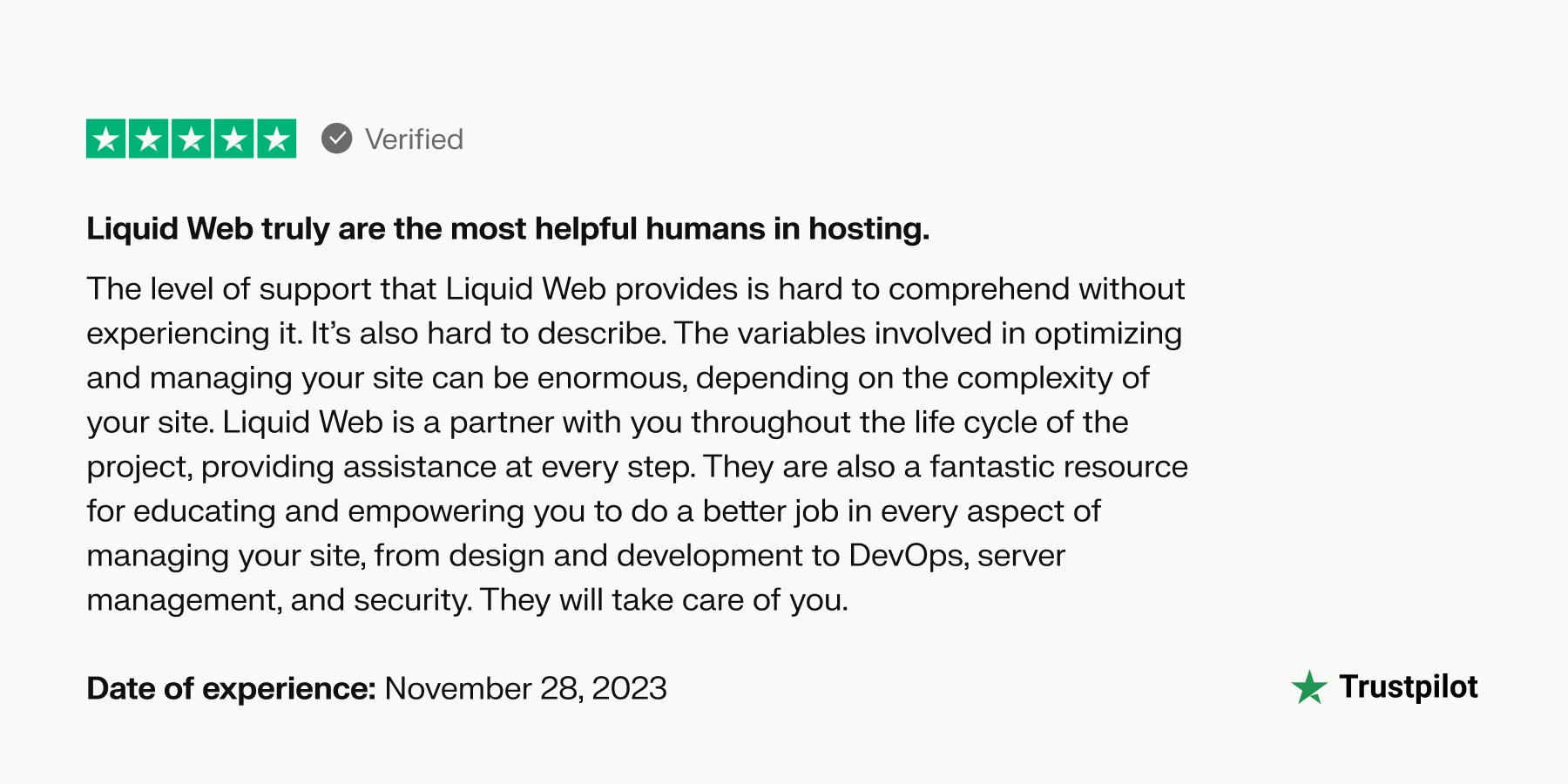 Positive Liquid Web review on Trustpilot