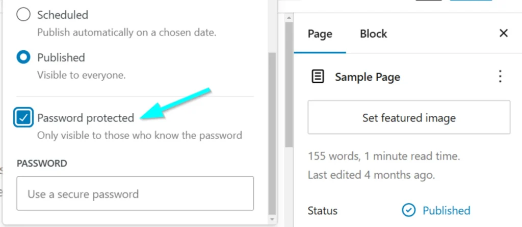 Password-protecting a page in WordPress.