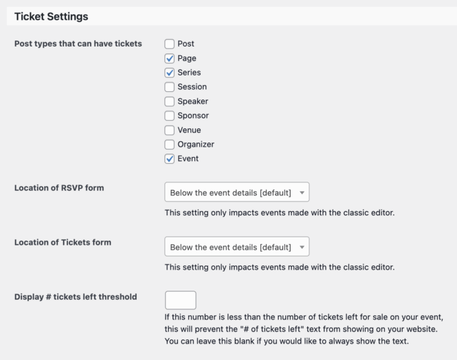 Attendee registration and ticket management settings