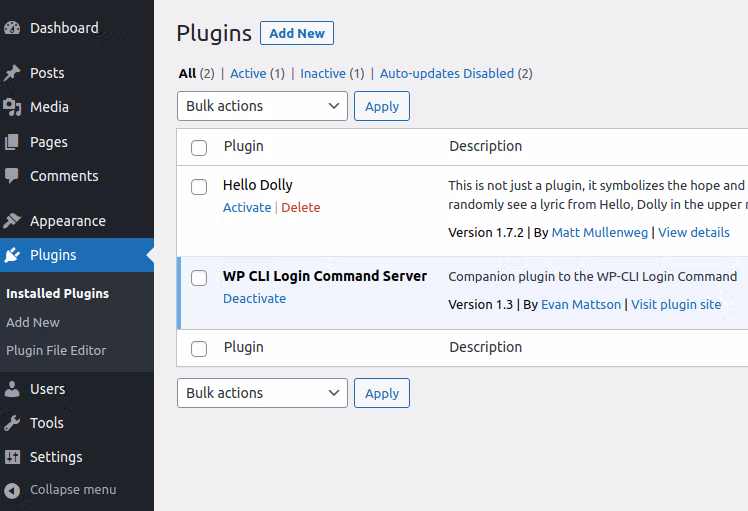 wordpress plugins screen