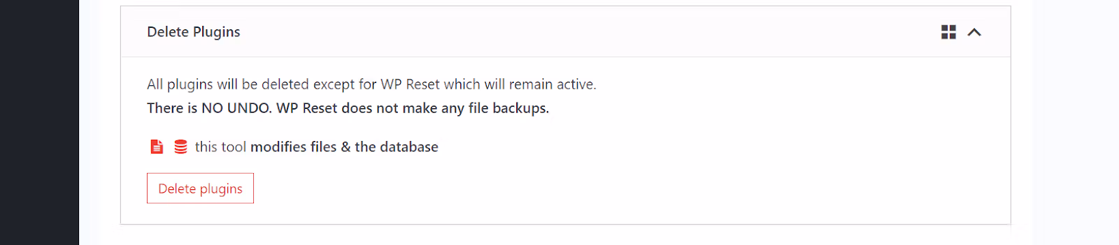 delete plugins confirmation screen