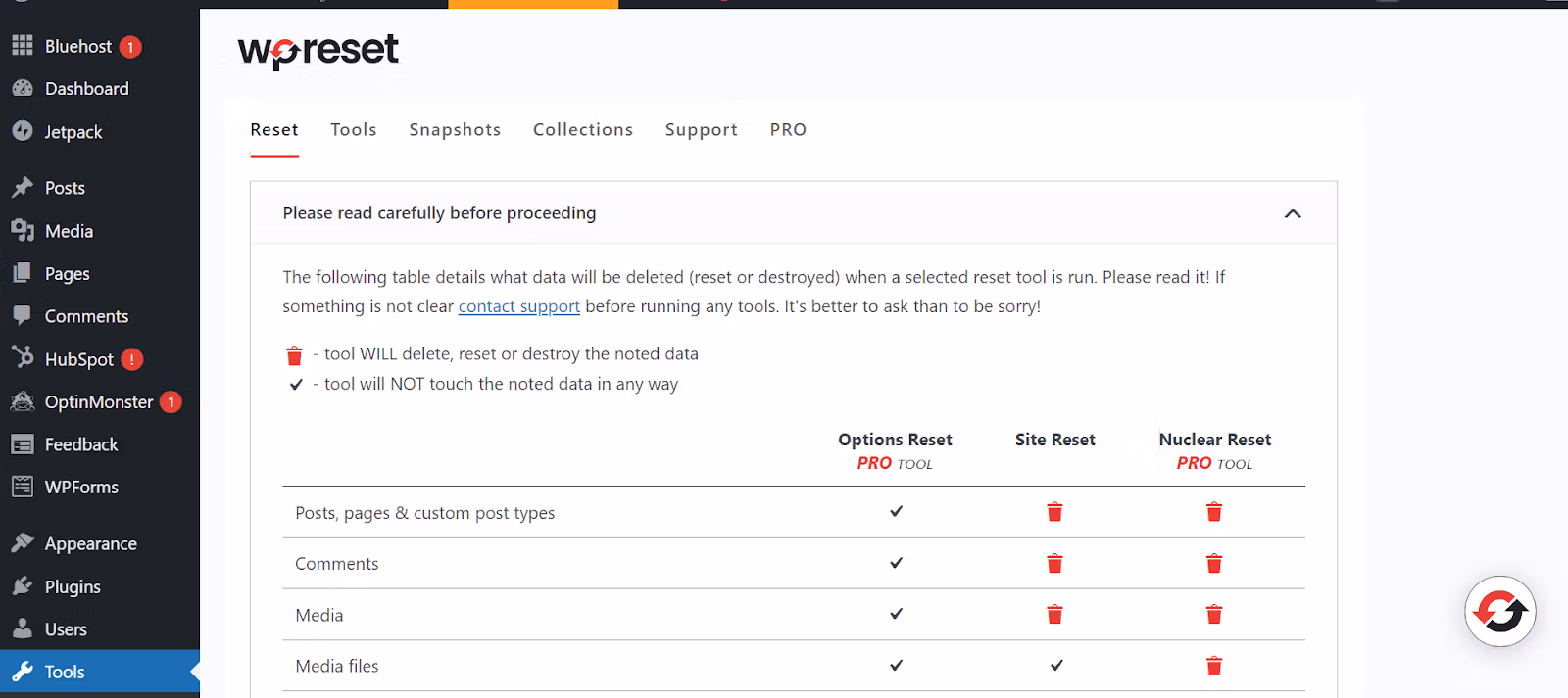 wordpress reset plugin